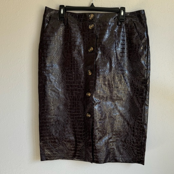 Rachel Comey for Target Dark Brown Purple Alligator Button Down Skirt Women’s 16 - Picture 2 of 5